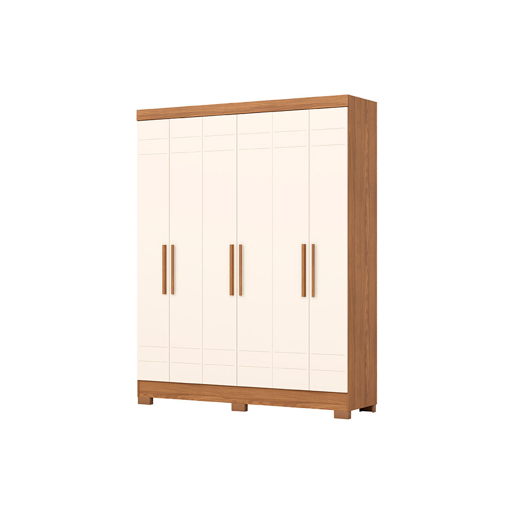 Guarda-Roupa Solteiro Briz 6 Portas 2 Gavetas Nature e Off White