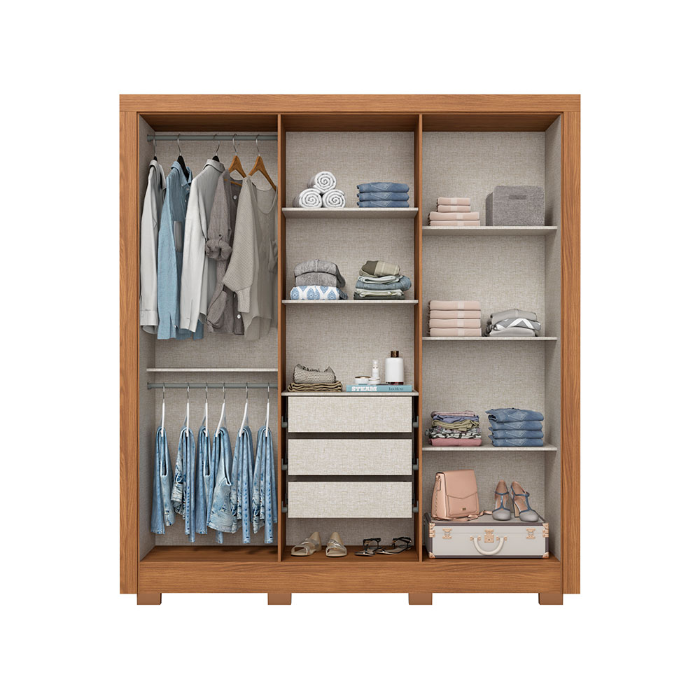 Guarda-Roupa Solteiro Briz 6 Portas 3 Gavetas Nature e Off White