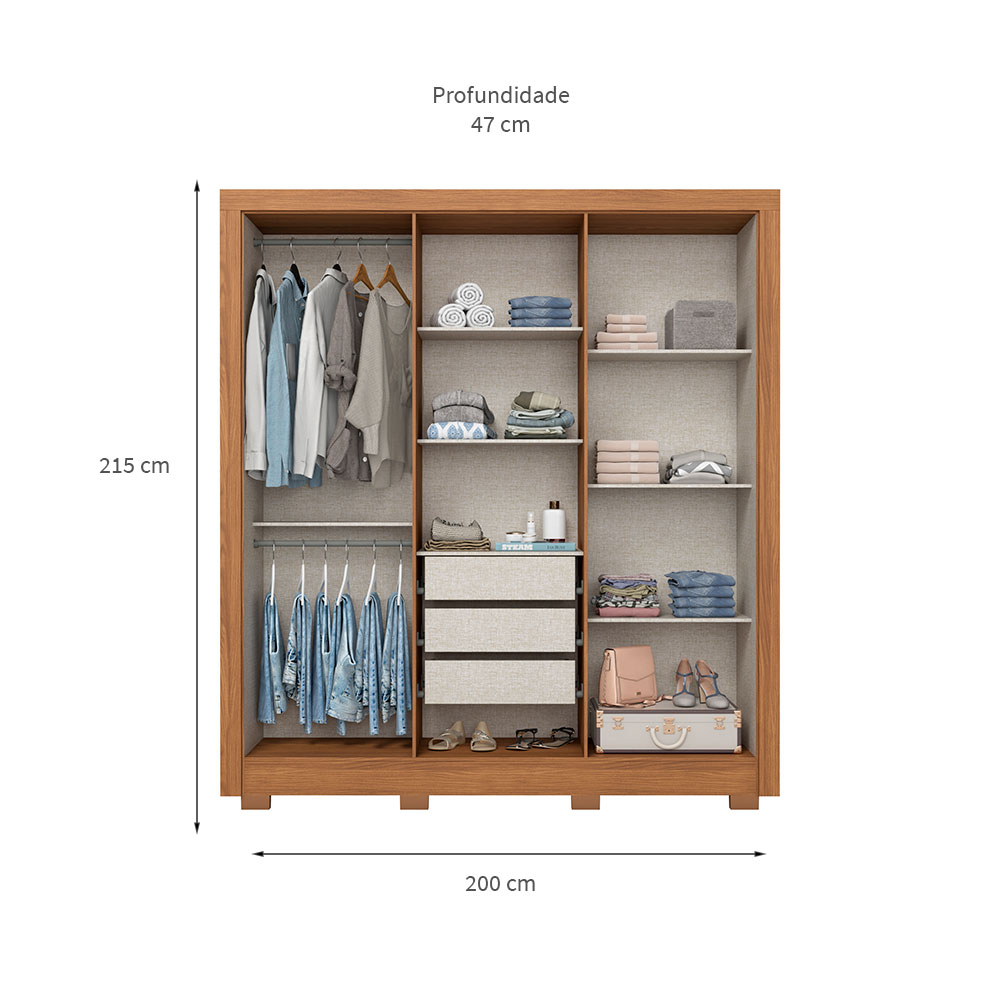 Guarda-Roupa Solteiro Briz 6 Portas 3 Gavetas Nature e Off White