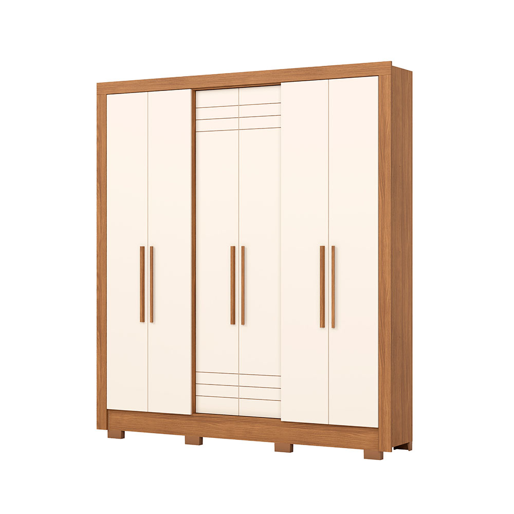Guarda-Roupa Solteiro Briz 6 Portas 3 Gavetas Nature e Off White