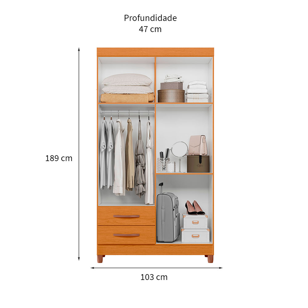 Guarda-Roupa Solteiro Âmbar 4 Portas 2 Gavetas Cinamomo