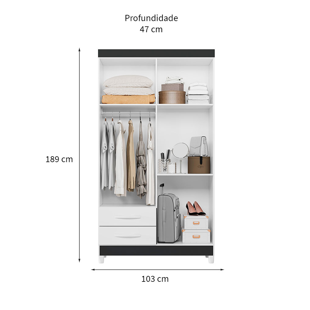Guarda-Roupa Solteiro Âmbar Flex 4 Portas 2 Gavetas Branco