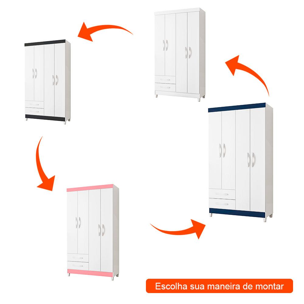 Guarda-Roupa Solteiro Âmbar Flex 4 Portas 2 Gavetas Branco