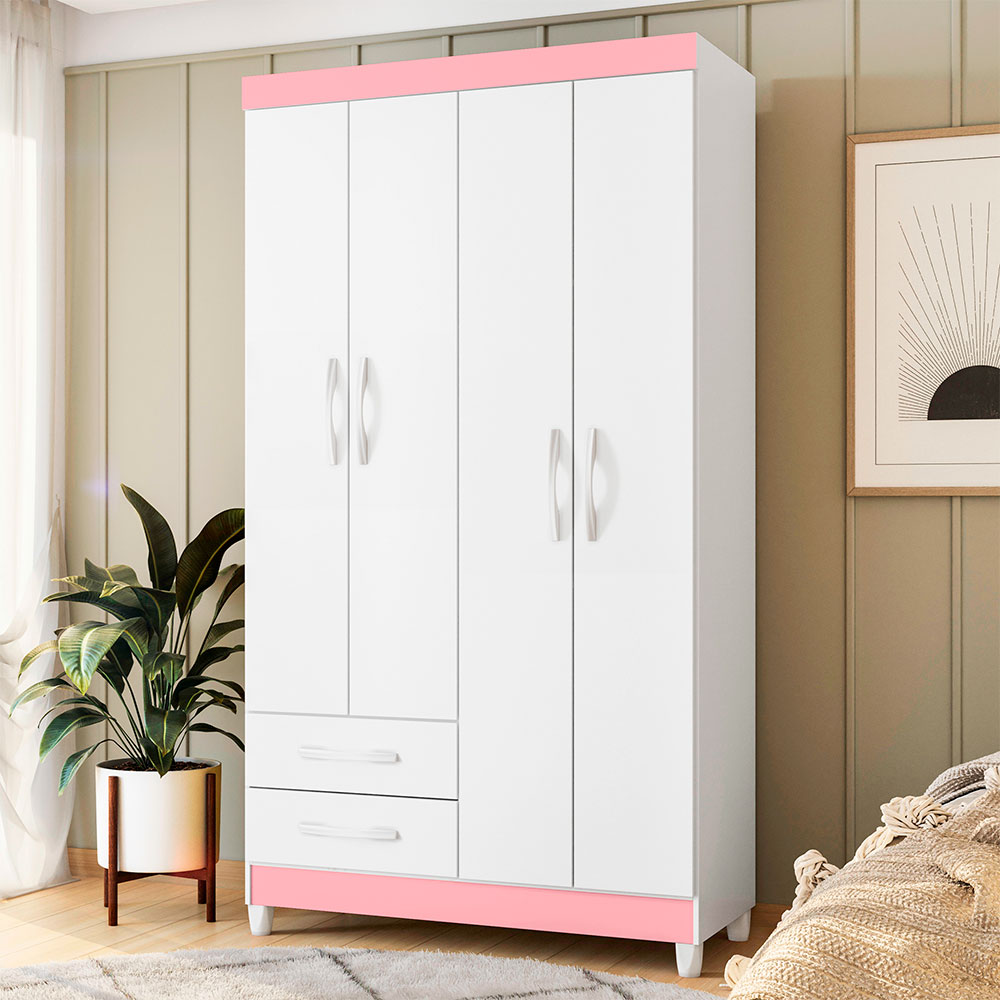 Guarda-Roupa Solteiro Âmbar Flex 4 Portas 2 Gavetas Branco