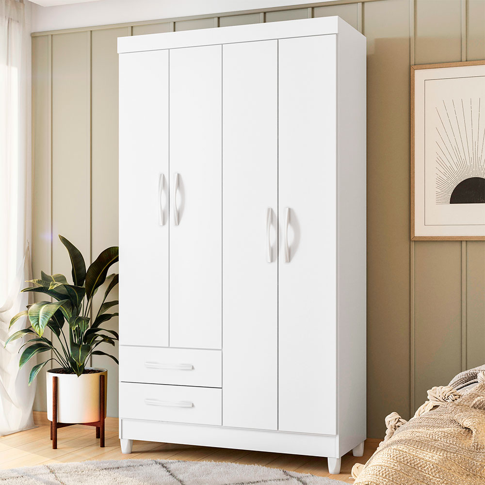 Guarda-Roupa Solteiro Âmbar Flex 4 Portas 2 Gavetas Branco