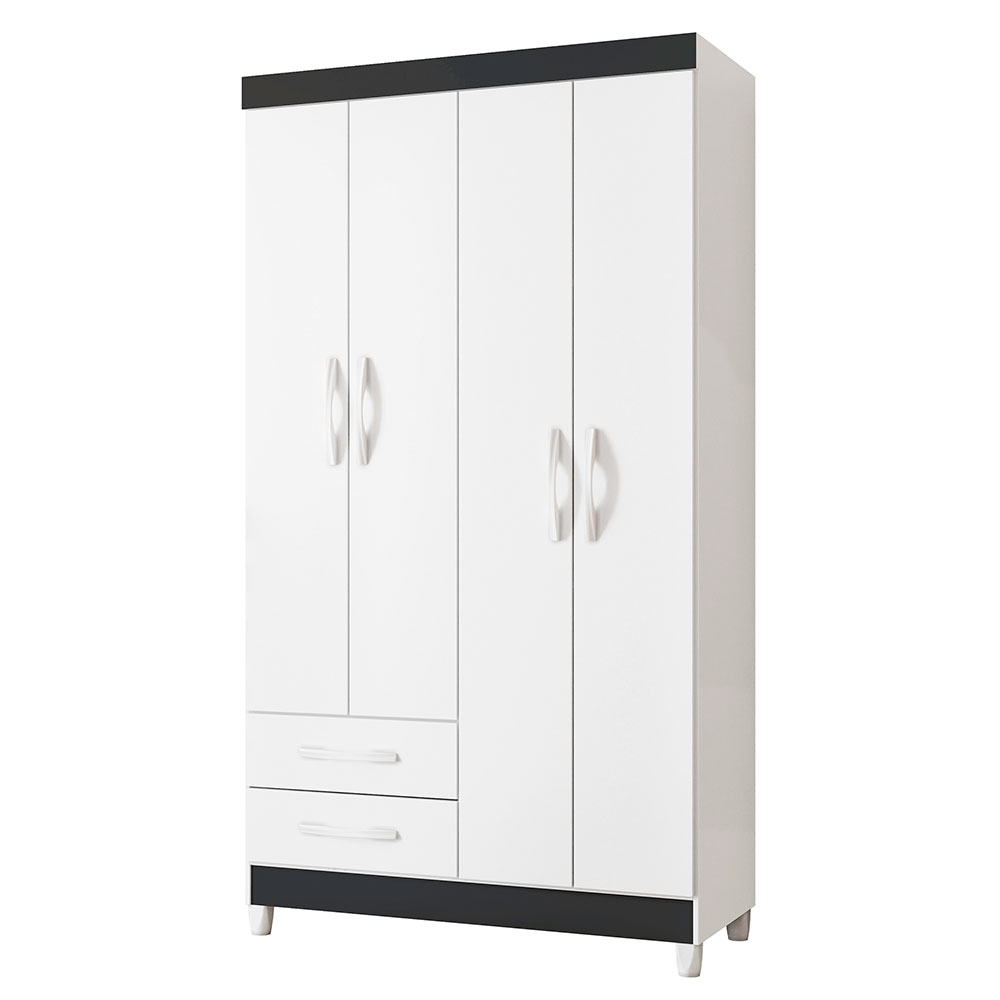 Guarda-Roupa Solteiro Âmbar Flex 4 Portas 2 Gavetas Branco