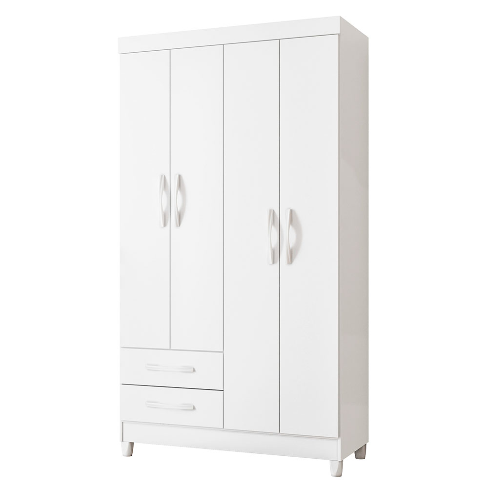 Guarda-Roupa Solteiro Âmbar Flex 4 Portas 2 Gavetas Branco