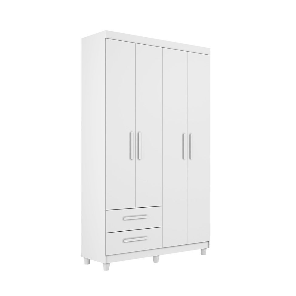 Guarda-Roupa Solteiro Canadá Plus 4 Portas 2 Gavetas Branco