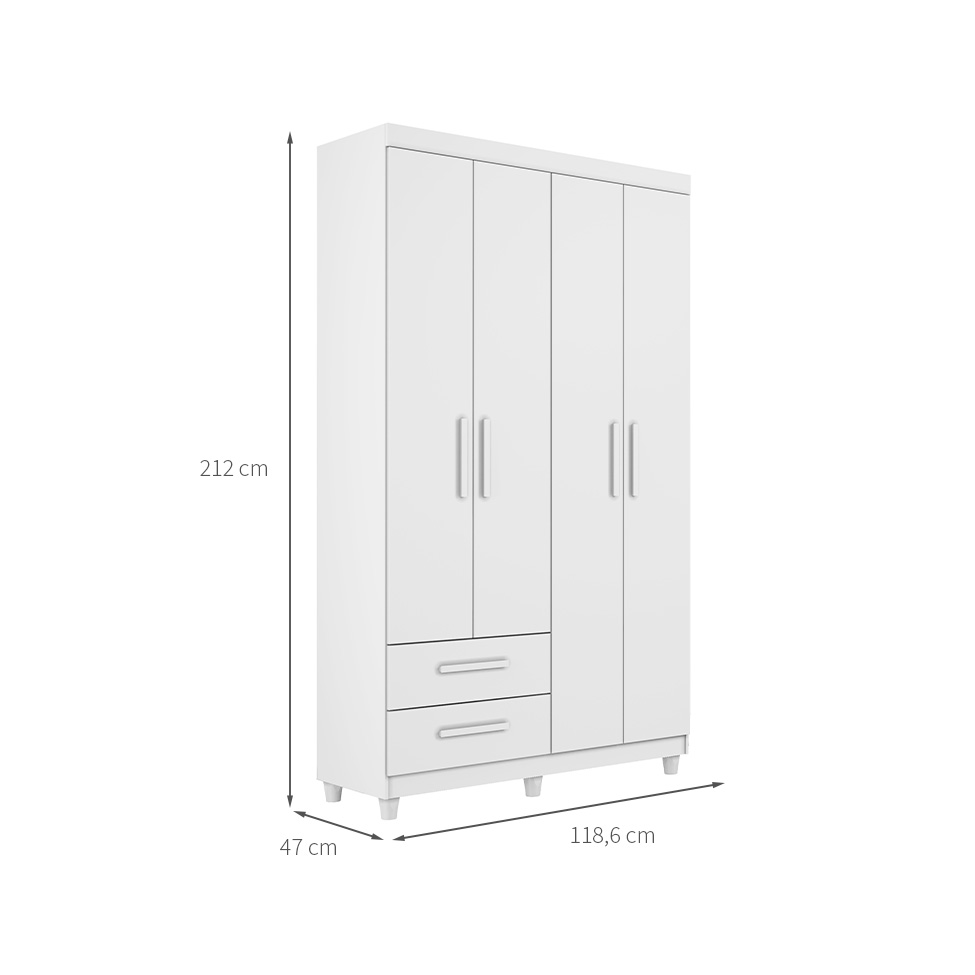 Guarda-Roupa Solteiro Canadá Plus 4 Portas 2 Gavetas Branco