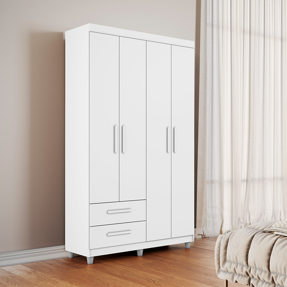 Guarda-Roupa Solteiro Canadá Plus 4 Portas 2 Gavetas Branco