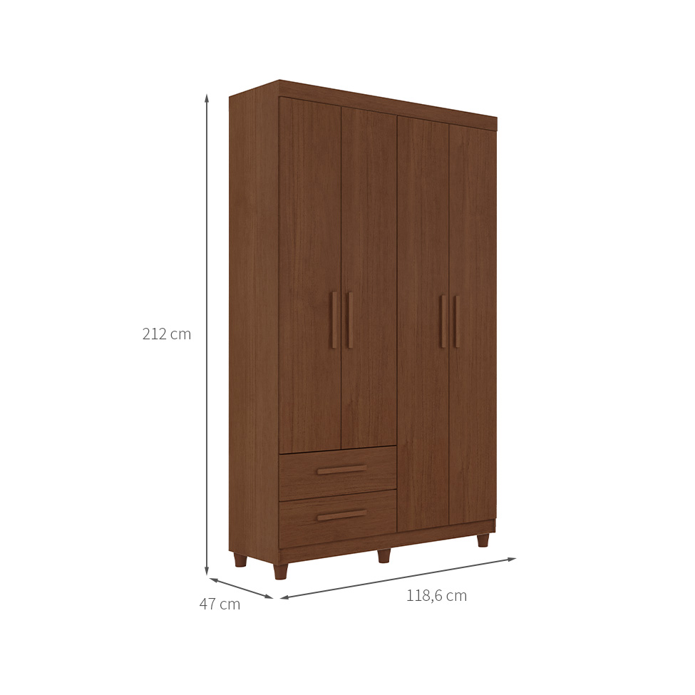 Guarda-Roupa Solteiro Canadá Plus 4 Portas 2 Gavetas Cacau