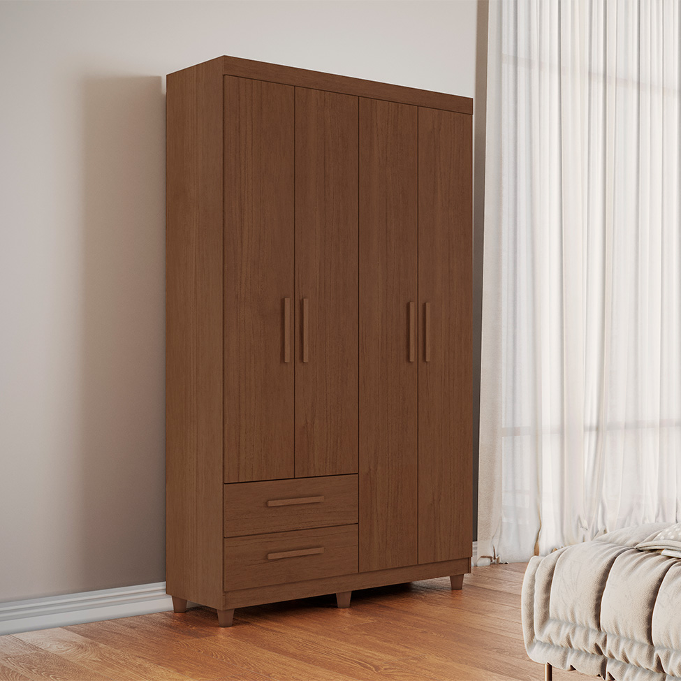 Guarda-Roupa Solteiro Canadá Plus 4 Portas 2 Gavetas Cacau