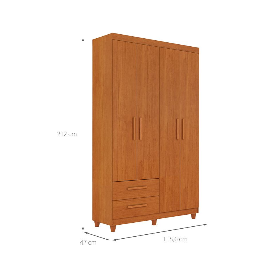 Guarda-Roupa Solteiro Canadá Plus 4 Portas 2 Gavetas Cinamomo