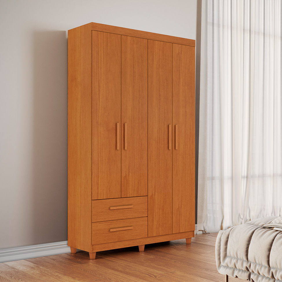 Guarda-Roupa Solteiro Canadá Plus 4 Portas 2 Gavetas Cinamomo