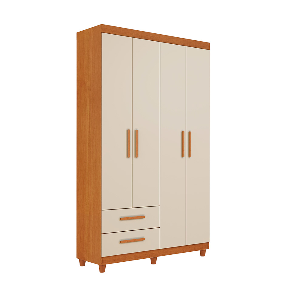 Guarda-Roupa Solteiro Canadá Plus 4 Portas 2 Gavetas Cinamomo e Off White