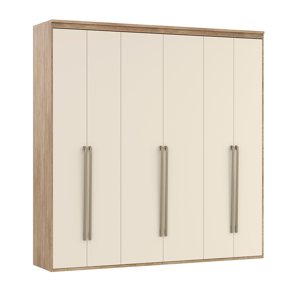 Guarda-Roupa Solteiro Casal 6 Portas 6 Gavetas Carvalho e Off White 207 cm