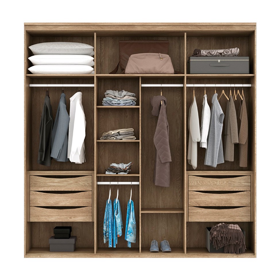 Guarda-Roupa Solteiro Casal 6 Portas 6 Gavetas Carvalho e Off White 207 cm