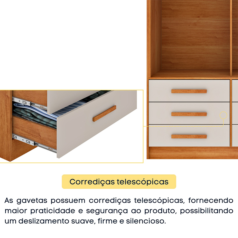 Guarda-Roupa Solteiro Chicago 2 PT 6 GV Cinamomo e Off White