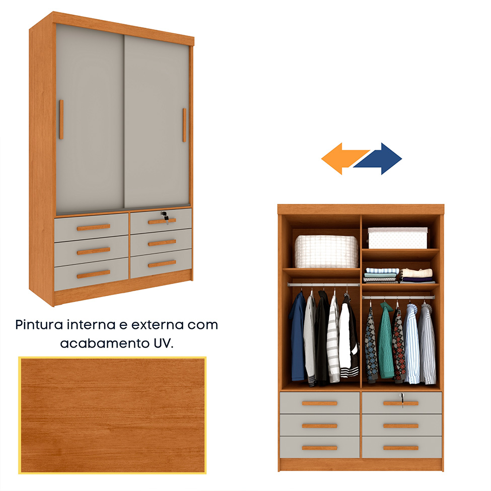 Guarda-Roupa Solteiro Chicago 2 PT 6 GV Cinamomo e Off White