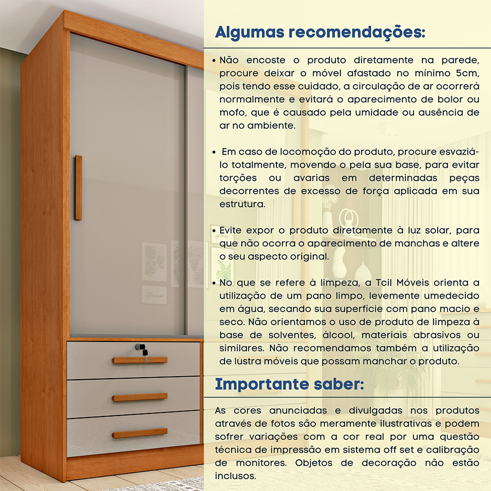 Guarda-Roupa Solteiro Chicago 2 PT 6 GV Cinamomo e Off White