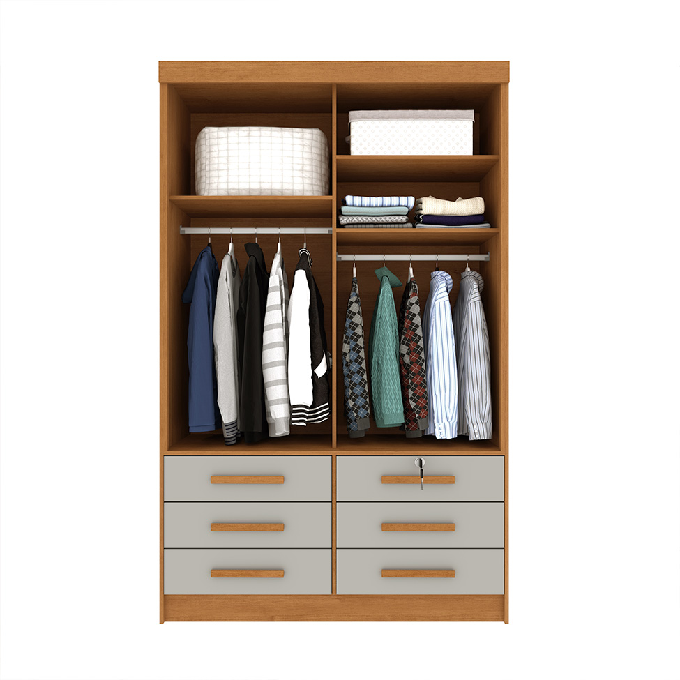 Guarda-Roupa Solteiro Chicago 2 PT 6 GV Cinamomo e Off White