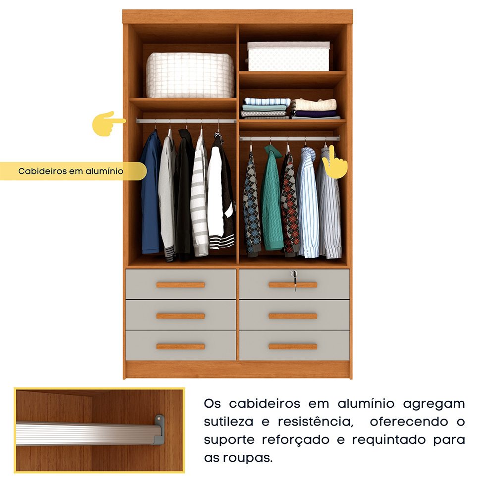 Guarda-Roupa Solteiro Chicago 2 PT 6 GV Cinamomo e Off White