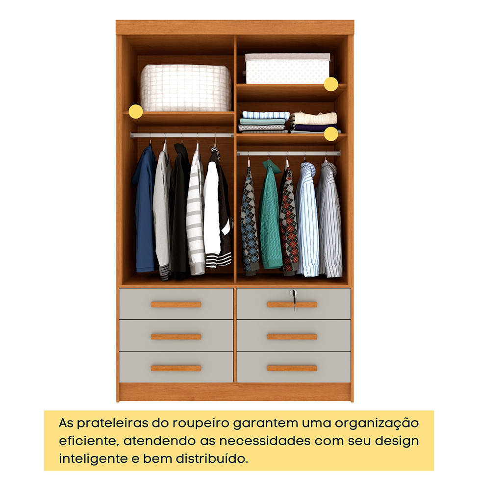 Guarda-Roupa Solteiro Chicago 2 PT 6 GV Cinamomo e Off White