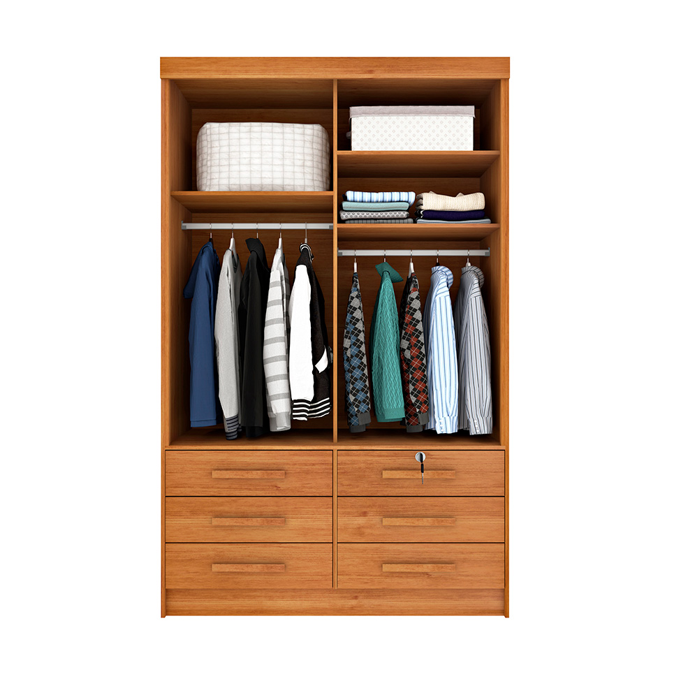 Guarda-Roupa Solteiro Chicago I 2 Portas 6 Gavetas Cinamomo