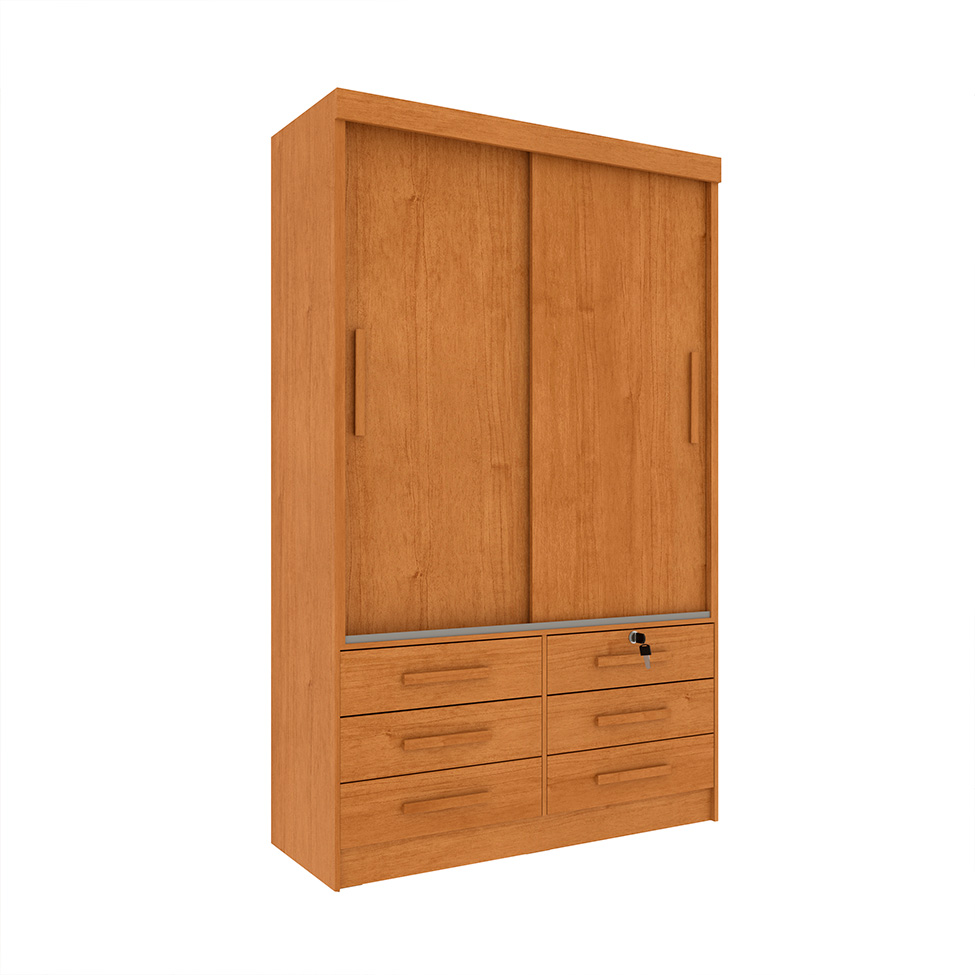 Guarda-Roupa Solteiro Chicago I 2 Portas 6 Gavetas Cinamomo