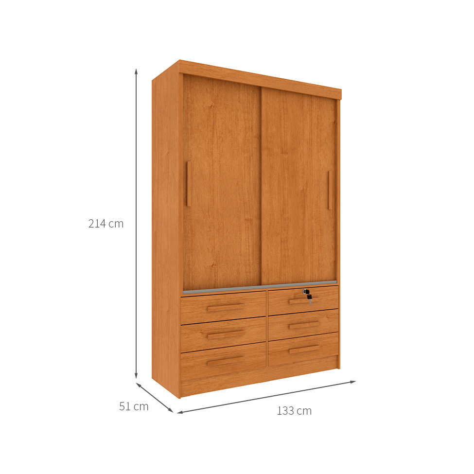 Guarda-Roupa Solteiro Chicago I 2 Portas 6 Gavetas Cinamomo