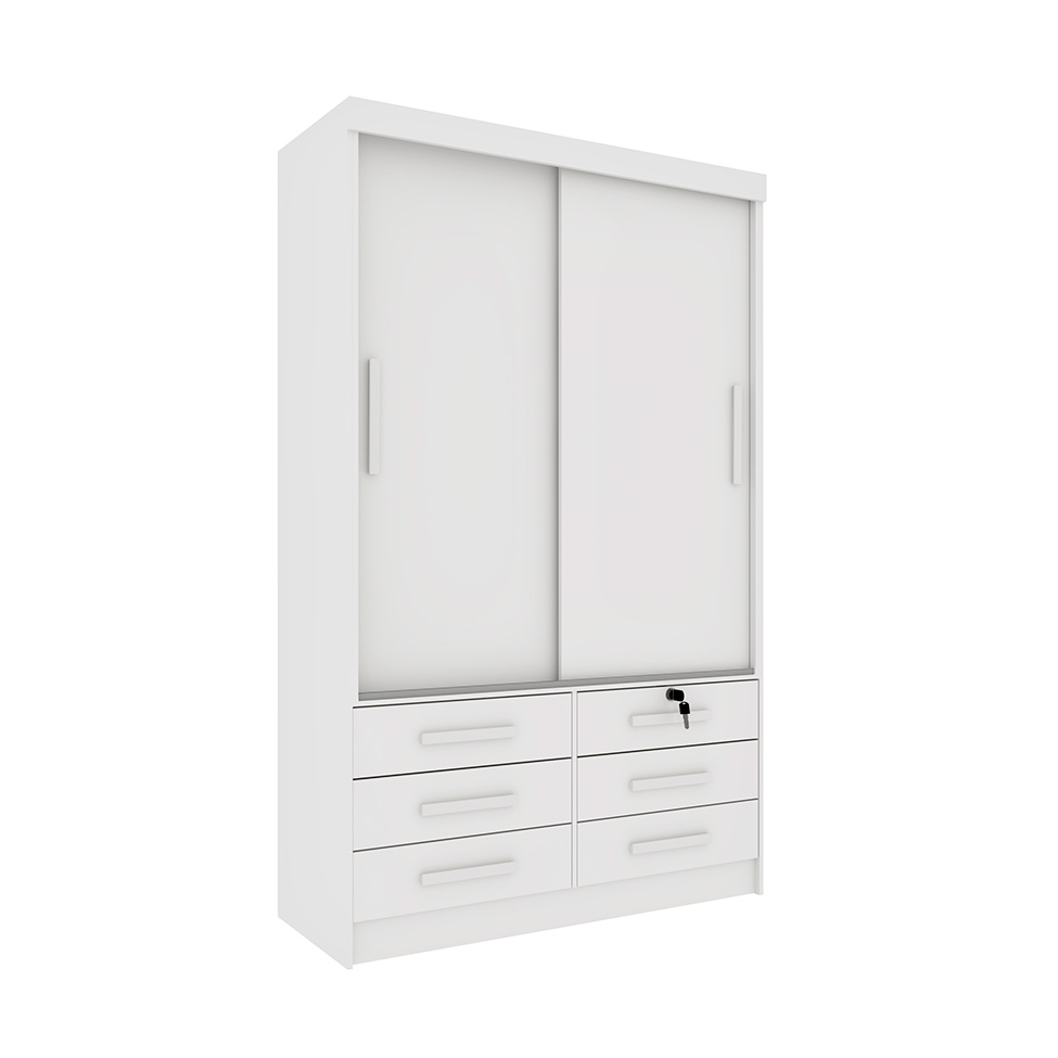 Guarda-Roupa Solteiro Chicago I 2 Portas 6 Gavetas Neve