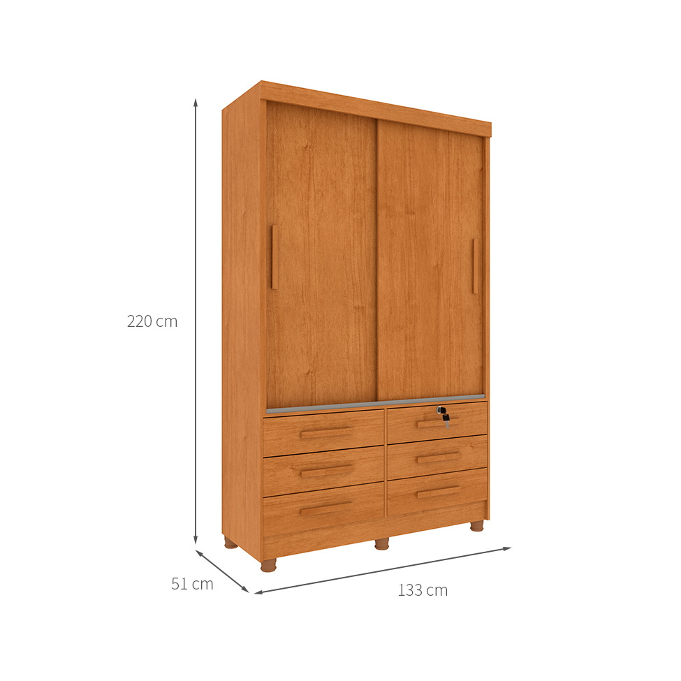 Guarda-Roupa Solteiro Chicago II 2 Portas 6 Gavetas Cinamomo