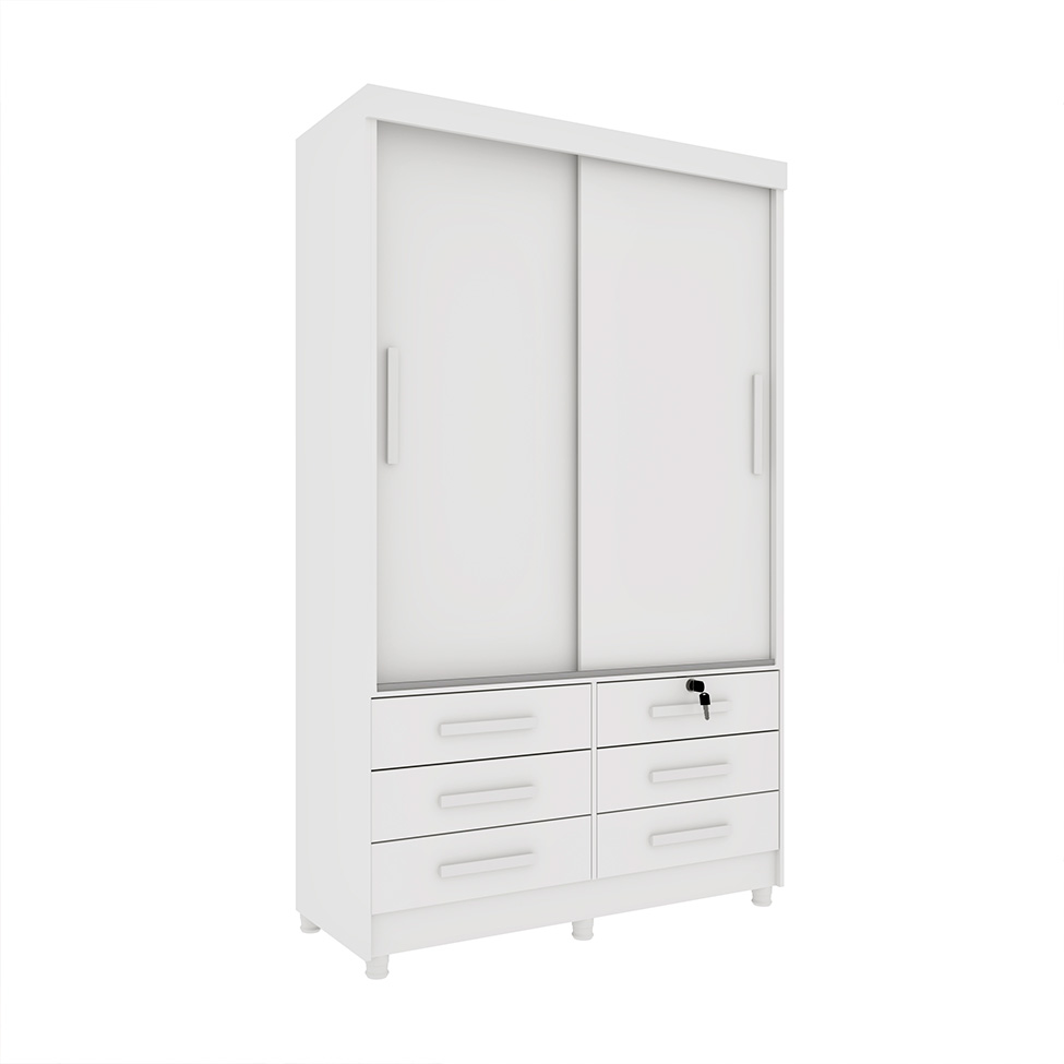 Guarda-Roupa Solteiro Chicago II 2 Portas 6 Gavetas Neve