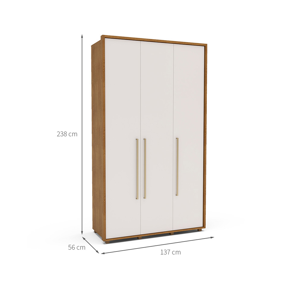 Guarda-Roupa Solteiro Coimbra Flex 3 Portas 3 Gavetas Freijó e Off white
