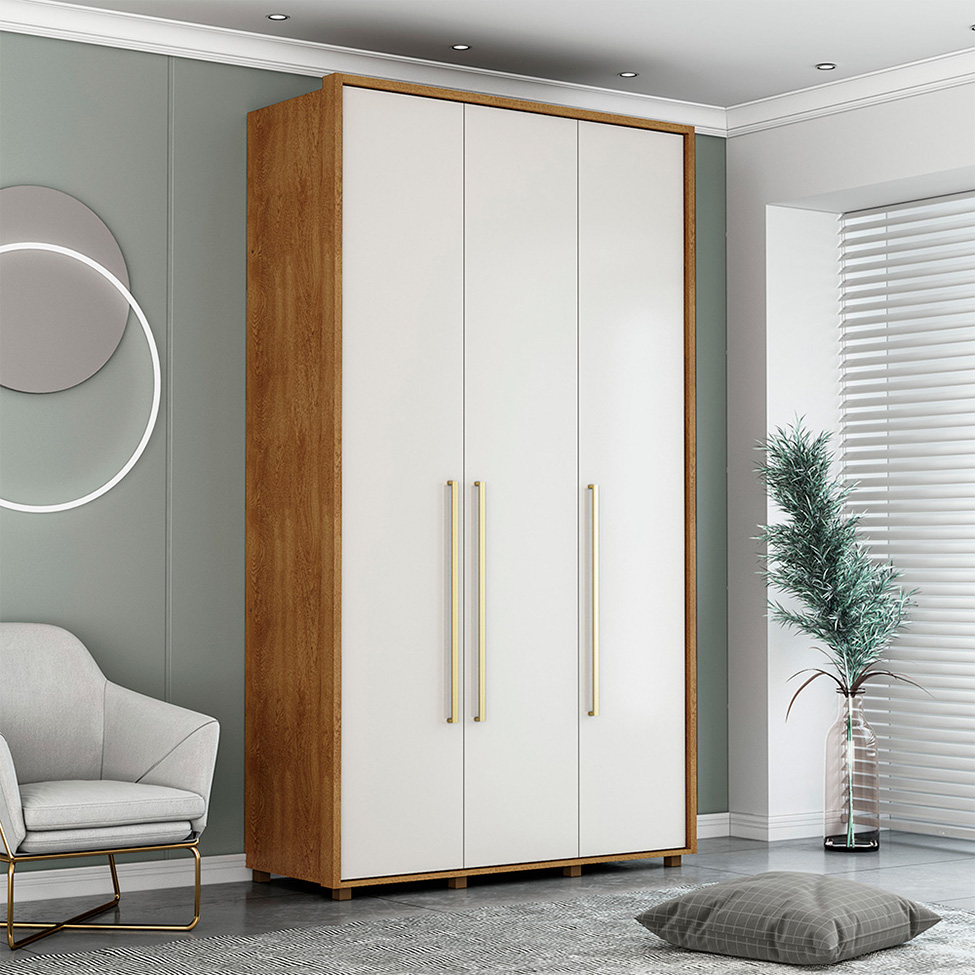 Guarda-Roupa Solteiro Coimbra Flex 3 Portas 3 Gavetas Freijó e Off white