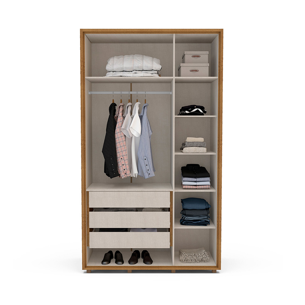 Guarda-Roupa Solteiro Coimbra Flex 3 Portas 3 Gavetas Freijó e Off white