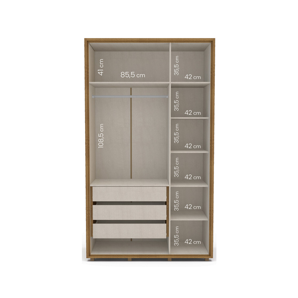 Guarda-Roupa Solteiro Coimbra Flex 3 Portas 3 Gavetas Freijó e Off white