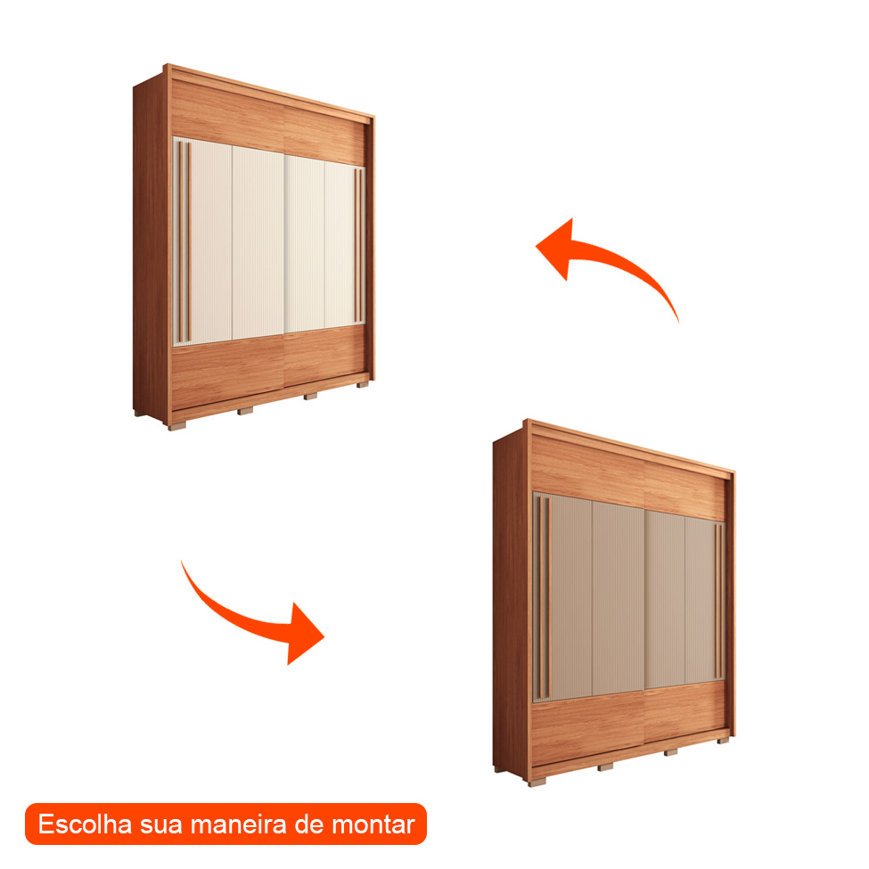 Guarda-Roupa Solteiro Coliseu Ripado Flex 2 Portas 3 Gavetas Freijó