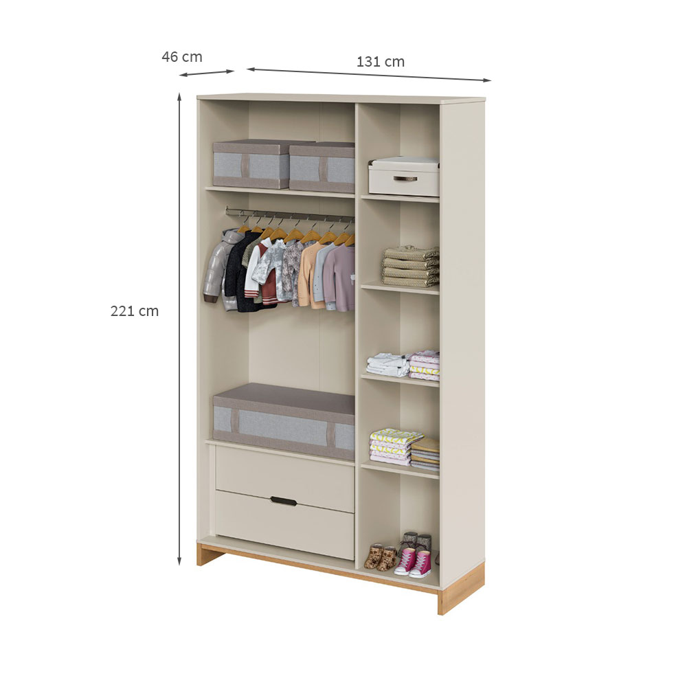 Guarda-Roupa Solteiro Cubo 3 Portas 2 Gavetas Areia e Platano