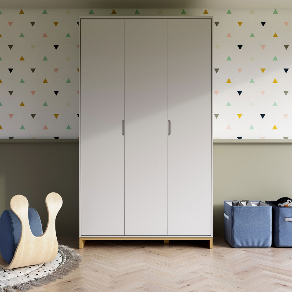 Guarda-Roupa Solteiro Cubo 3 Portas 2 Gavetas Branco e Platano