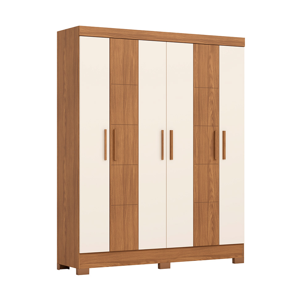 Guarda-Roupa Solteiro Dapnhe 4 Portas 4 Gavetas Off White e Nature