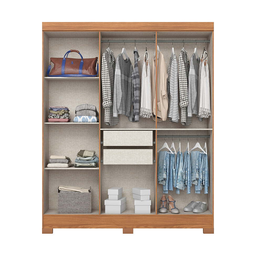 Guarda-Roupa Solteiro Dapnhe 4 Portas 4 Gavetas Off White e Nature
