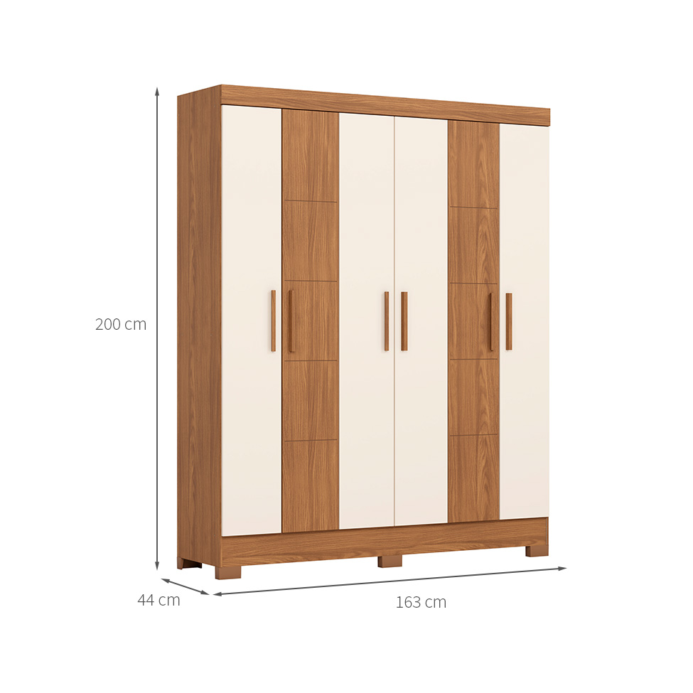 Guarda-Roupa Solteiro Dapnhe 4 Portas 4 Gavetas Off White e Nature