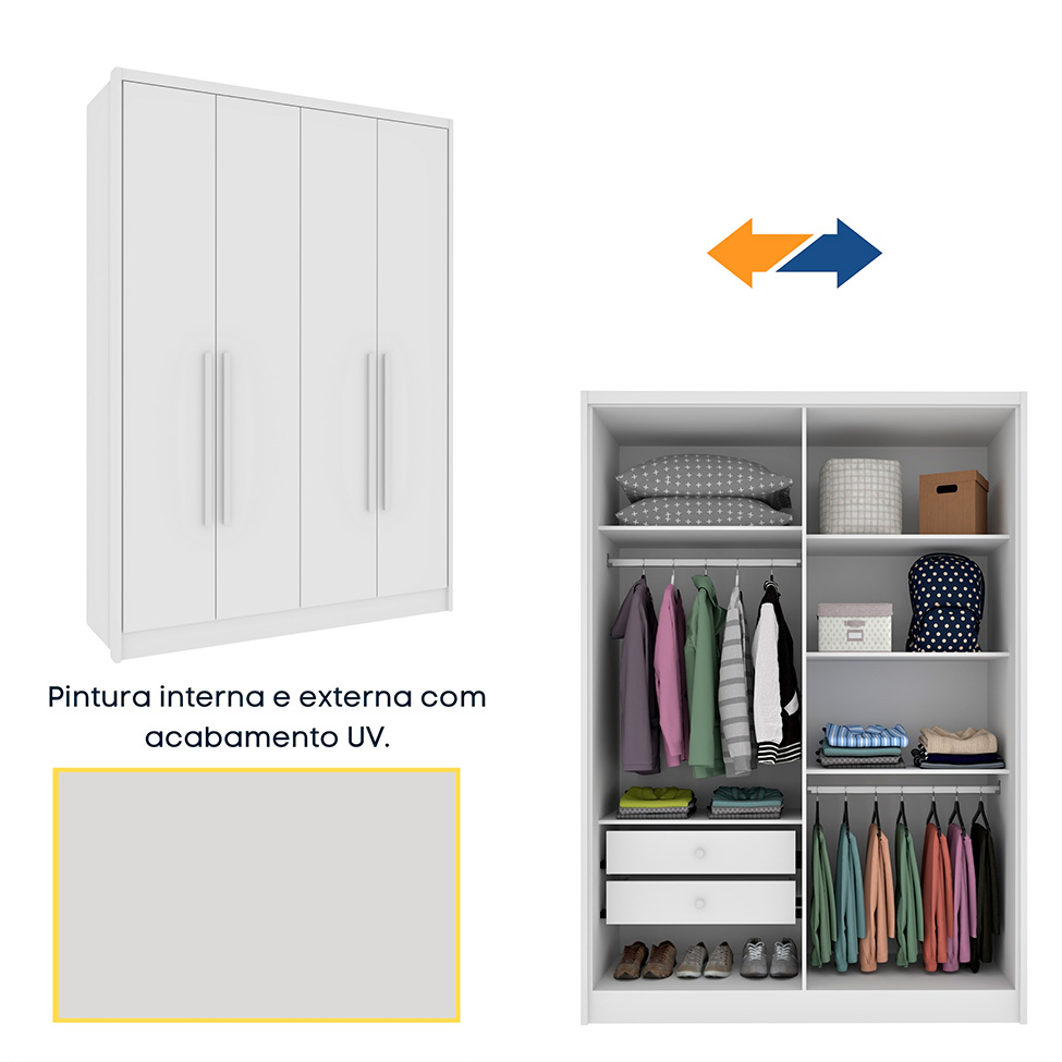 Guarda-Roupa Solteiro Dinamarca 4 PT 2 GV Neve