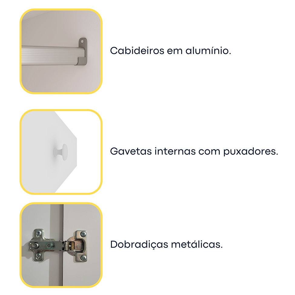 Guarda-Roupa Solteiro Dinamarca 4 PT 2 GV Neve