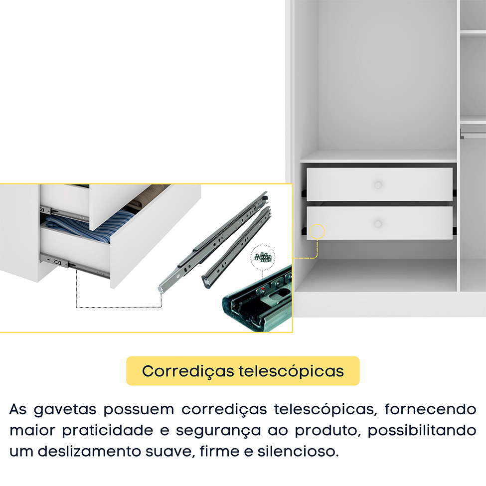 Guarda-Roupa Solteiro Dinamarca 4 PT 2 GV Neve
