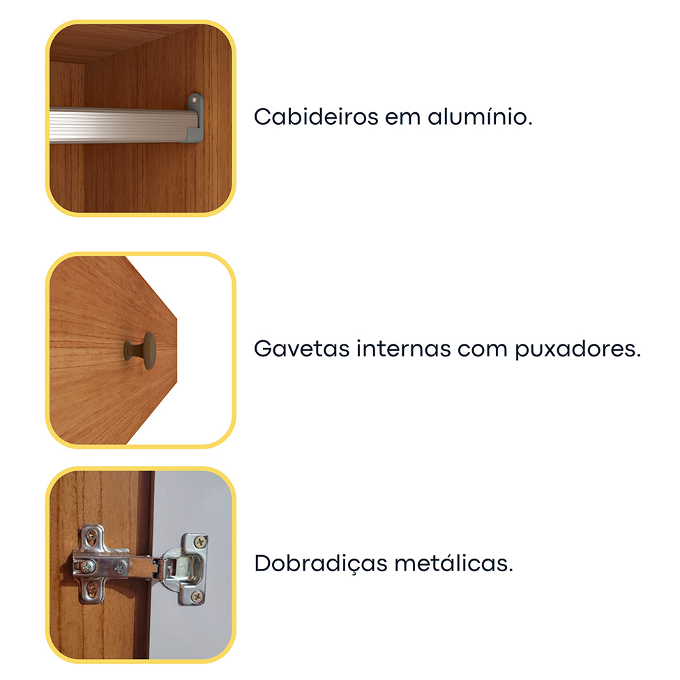 Guarda-Roupa Solteiro Dinamarca 4 Portas 2 Gavetas Cinamomo e Off White