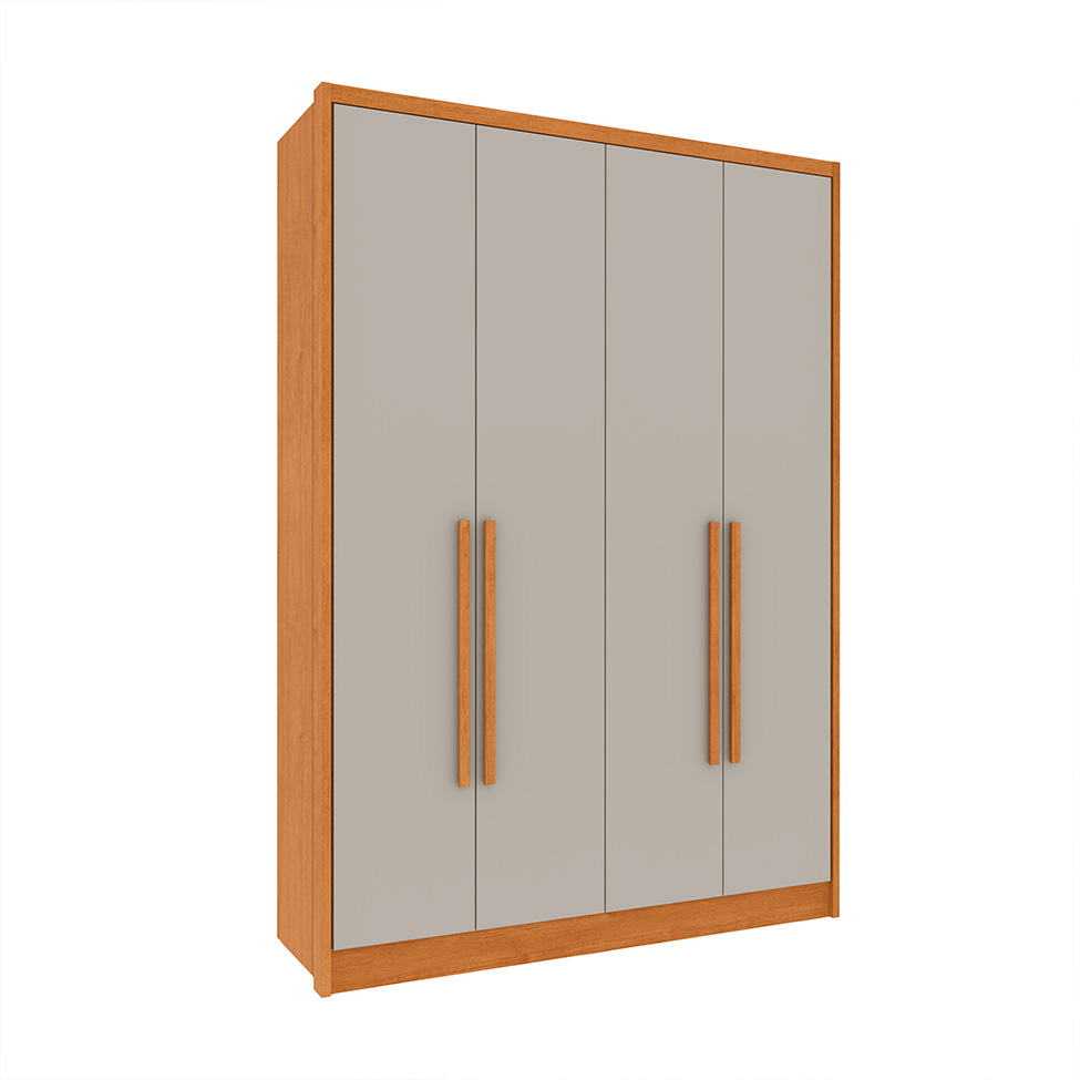Guarda-Roupa Solteiro Dinamarca 4 Portas 2 Gavetas Cinamomo e Off White