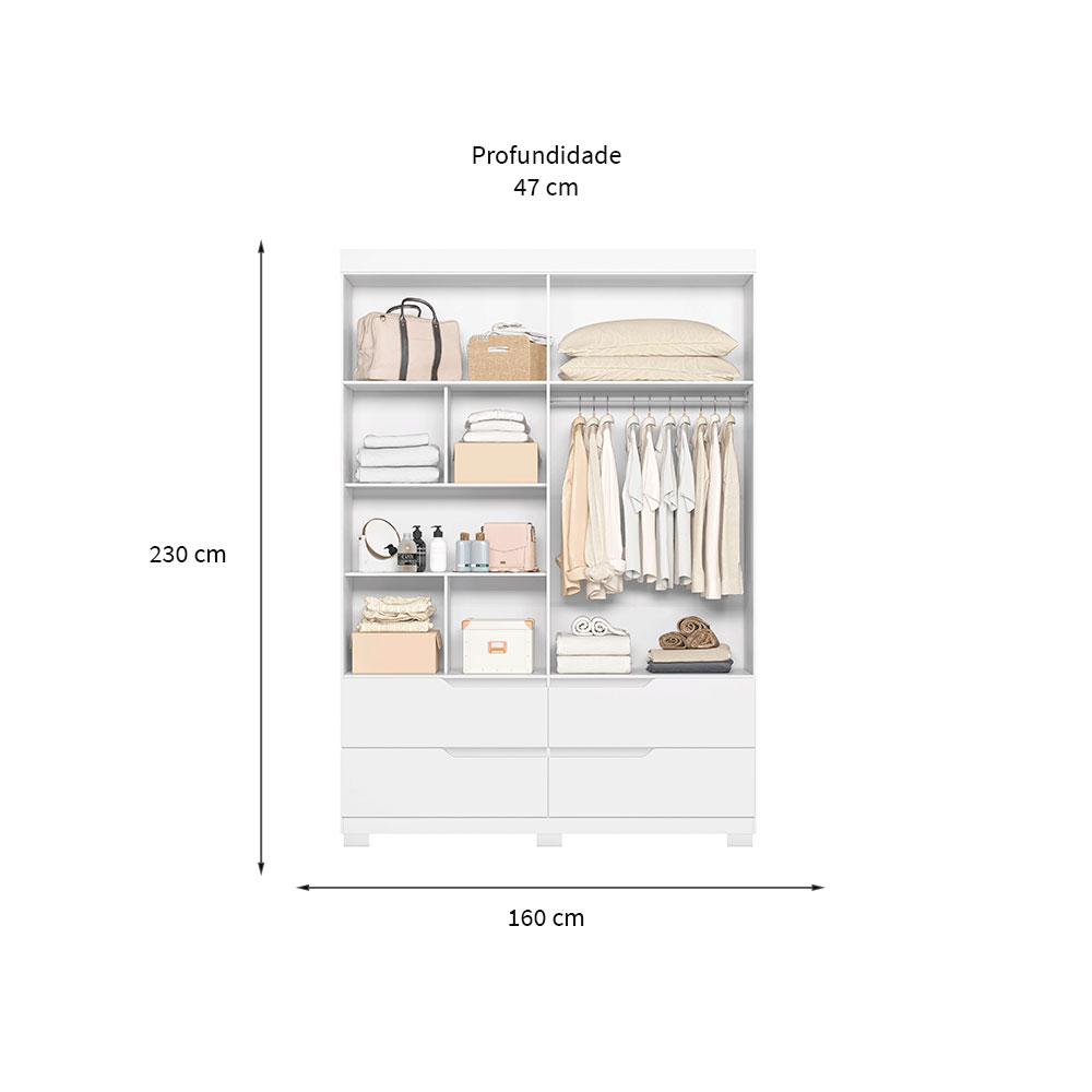 Guarda-Roupa Solteiro Doble 4 Portas 4 Gavetas Branco