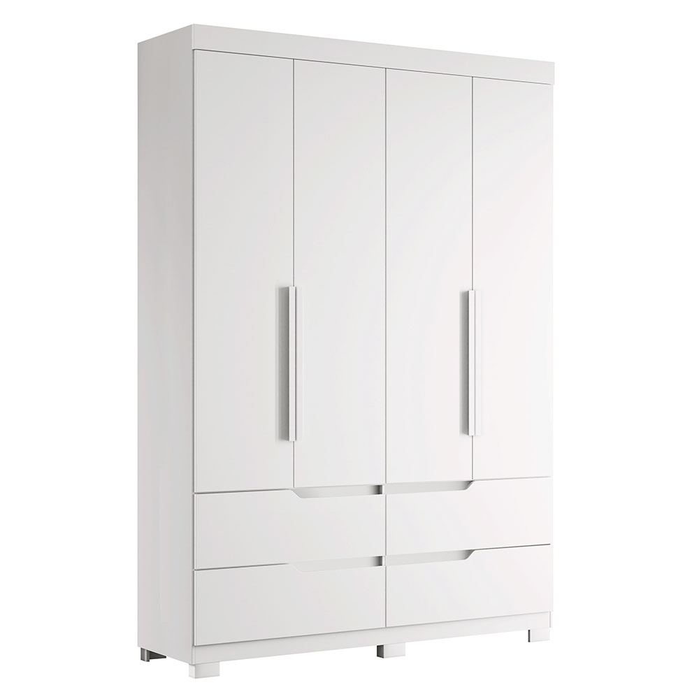 Guarda-Roupa Solteiro Doble 4 Portas 4 Gavetas Branco